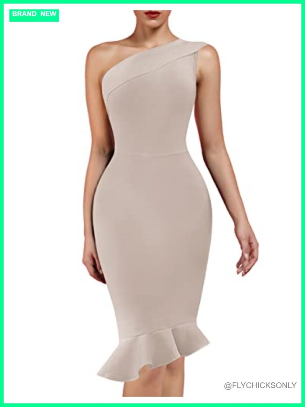 One Shoulder Sleeveless Bodycon Midi Mermaid Bandage Party Dress